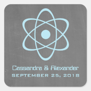 Blue Atomic Chalkboard Wedding Stickers