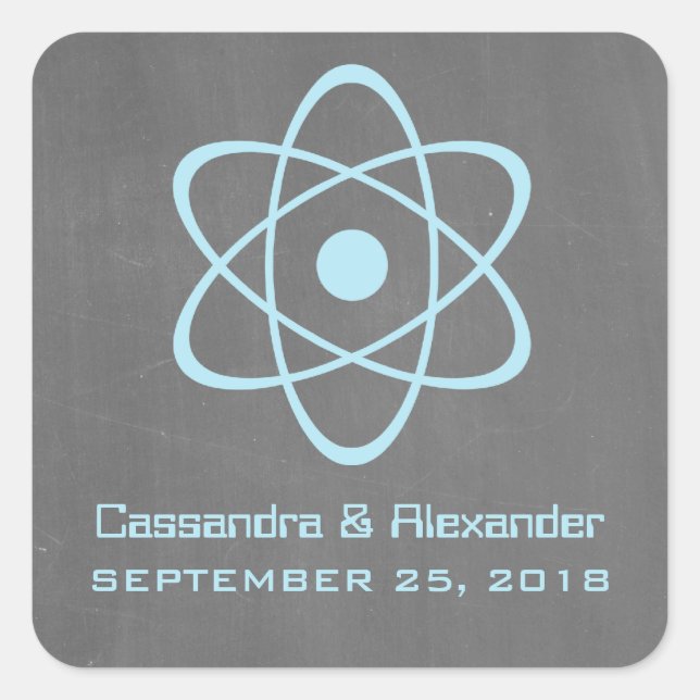 Blue Atomic Chalkboard Wedding Stickers (Front)