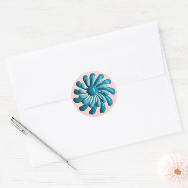 Blue Atomic Flower Floral Spring Summer Wedding Classic Round Sticker (Envelope)