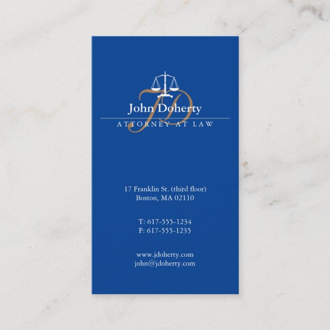 Blue Attorney at Law | Classy Scales of Justice Business Card (Front)