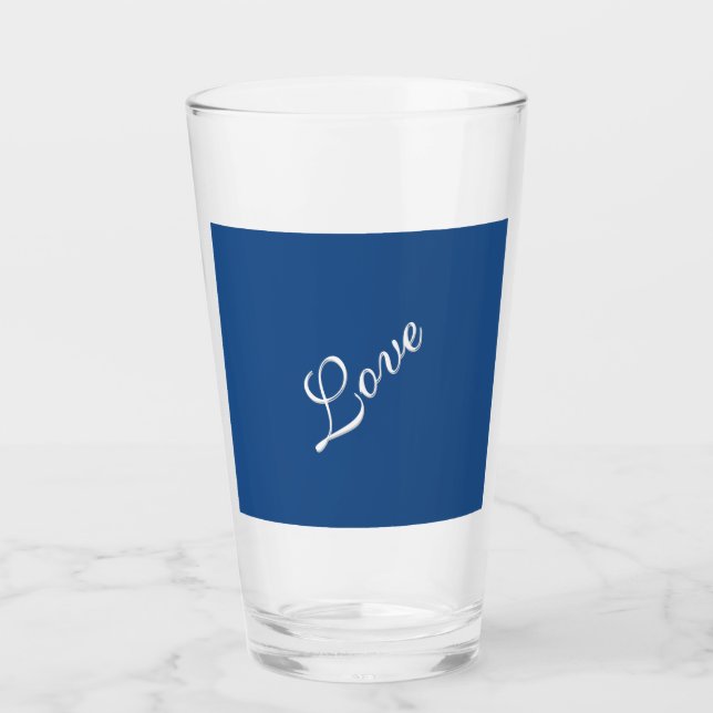 Blue Attractive Calligraphy Love Wedding  Glass (Front)
