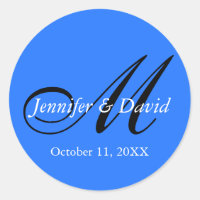 Blue Attractive Charming Monogram Wedding Postage