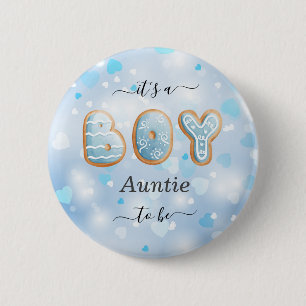 Blue Auntie to Be Boy Baby Shower Button