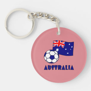 Blue Australian Soccer Ball Flag Pink Background  Keychain