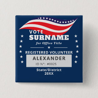 BLUE Authorized Volunteer 2026 Midterm Campaign ID 2 Inch Square Button