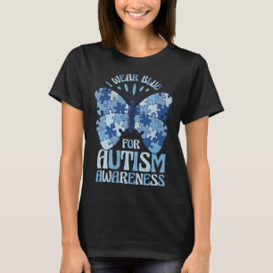 Blue Autism Awareness Butterfly puzzle piece Autis T-Shirt