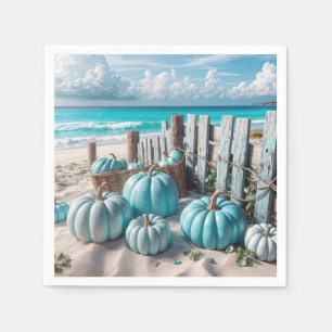 Blue Autumn Beach Pumpkins Napkin