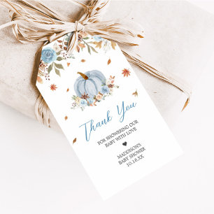 Blue Autumn Little Pumpkin Baby Shower Favor Tags