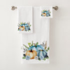 Blue Autumn Pumpkin Watercolor Thanksgiving Bath T