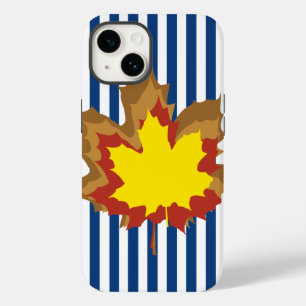 Blue Autumnal Stripes with Leaves Case-Mate iPhone 14 Case