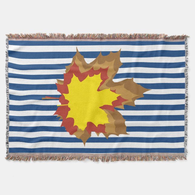 Blue Autumnal Stripes with Leaves Throw Blanket (Front)