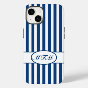 Blue Autumnal Stripes with monogram Case-Mate iPhone 14 Case