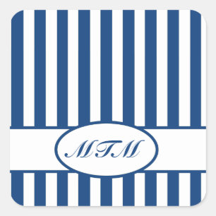 Blue Autumnal Stripes with monogram Square Sticker