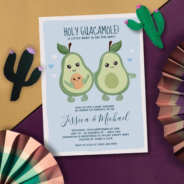 Blue Avocado Holy Guacamole Baby Shower Invitation (Creator Uploaded)