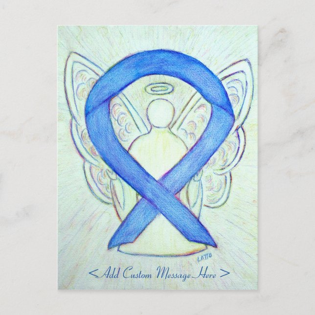 Blue Awareness Ribbon Angel Art Custom Postcard (Front)
