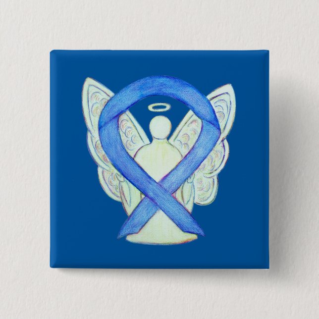 Blue Awareness Ribbon Angel Custom Art Buttons (Front)