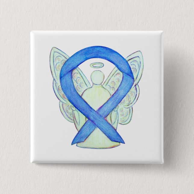 Blue Awareness Ribbon Angel Custom Art Buttons (Front)