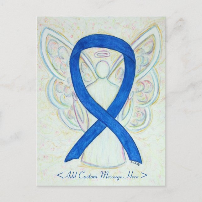 Blue Awareness Ribbon Angel Custom Art Postcard (Front)