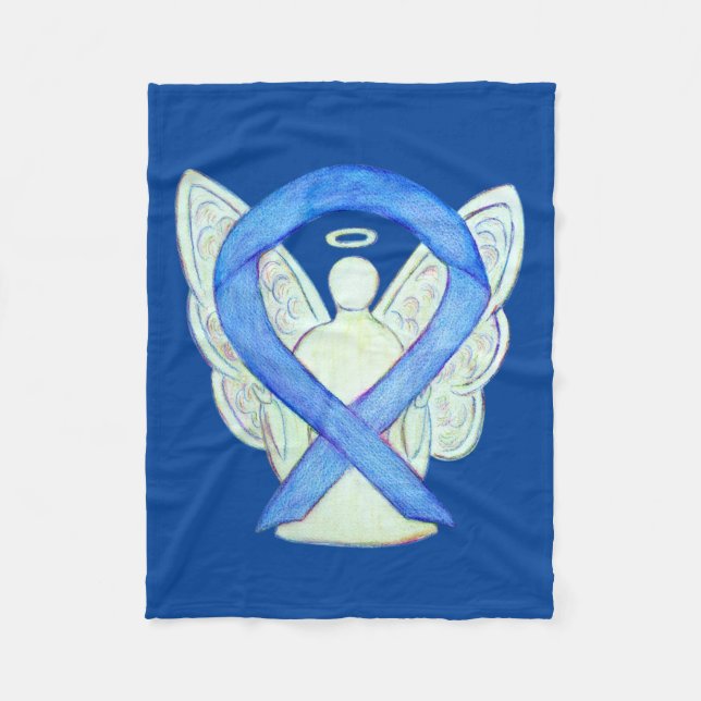 Blue Awareness Ribbon Angel Custom Soft Blanket (Front)