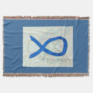 Blue Awareness Ribbon Angel Custom Throw Blanket