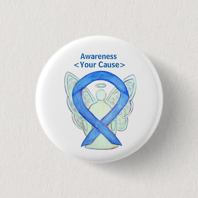 Blue Awareness Ribbon Angel Customized Button Pins (Front)