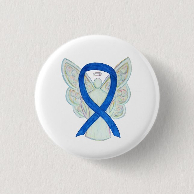 Blue Awareness Ribbon Angel Customized Button Pins (Front)