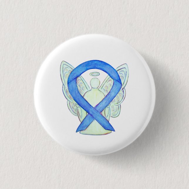Blue Awareness Ribbon Angel Customized Button Pins (Front)