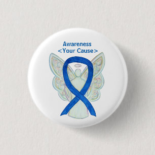 Blue Awareness Ribbon Angel Customized Pin Buttons