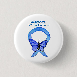Blue Awareness Ribbon Art Customized Message Pins