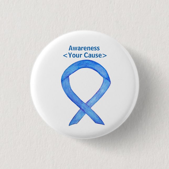 Blue Awareness Ribbon Art Customized Message Pins (Front)