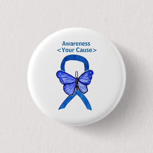 Blue Awareness Ribbon Art Customized Message Pins (Front)