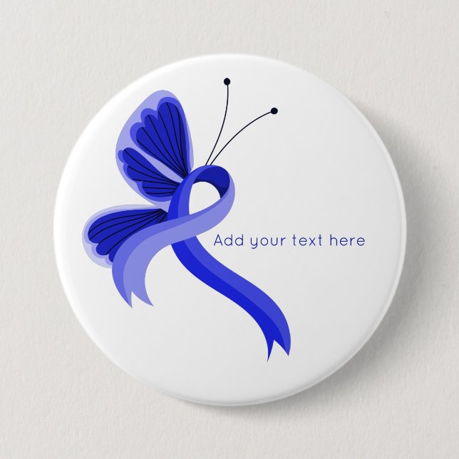 Blue Awareness Ribbon Butterfly  Button (Front)
