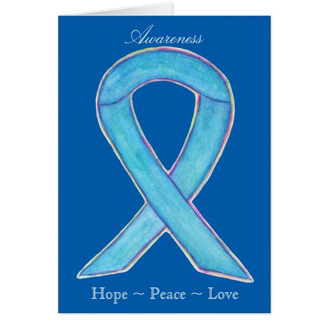 Blue Awareness Ribbon Custom Greeting Card (Front)