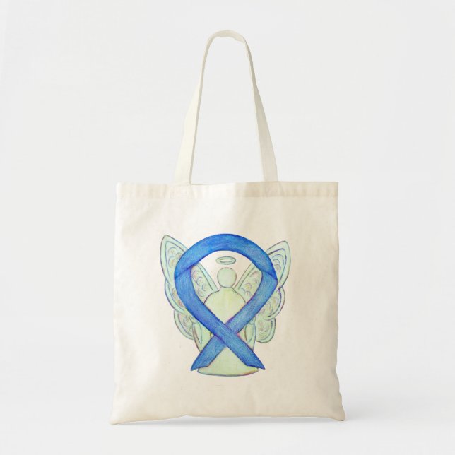 Blue Awareness Ribbon Custom Tote Bag (Front)