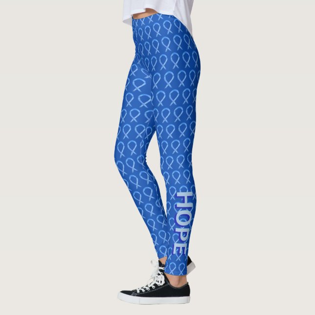Blue Awareness Ribbon Custom Word Art Leggings (Left)