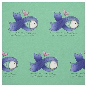 Blue Awareness Ribbon Fish & Heart Fabric