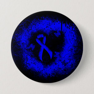Blue Awareness Ribbon Grunge Heart 3 Inch Round Button