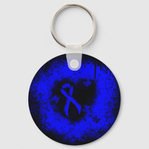 Blue Awareness Ribbon Grunge Heart Keychain