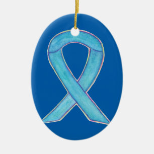 Blue Awareness Ribbon Holiday Art Ornaments