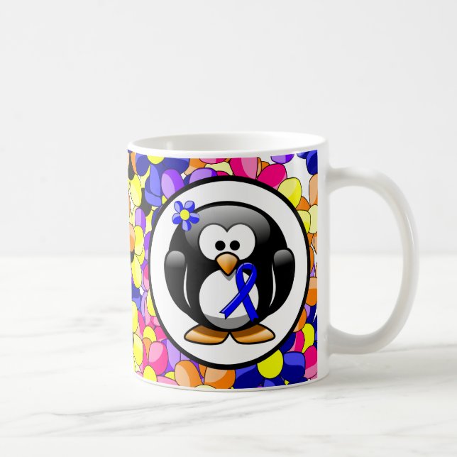 Blue Awareness Ribbon Penguin Coffee Mug (Right)