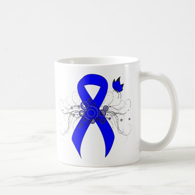 Blue Awareness Ribbon with Butterfly Coffee Mug (Right)