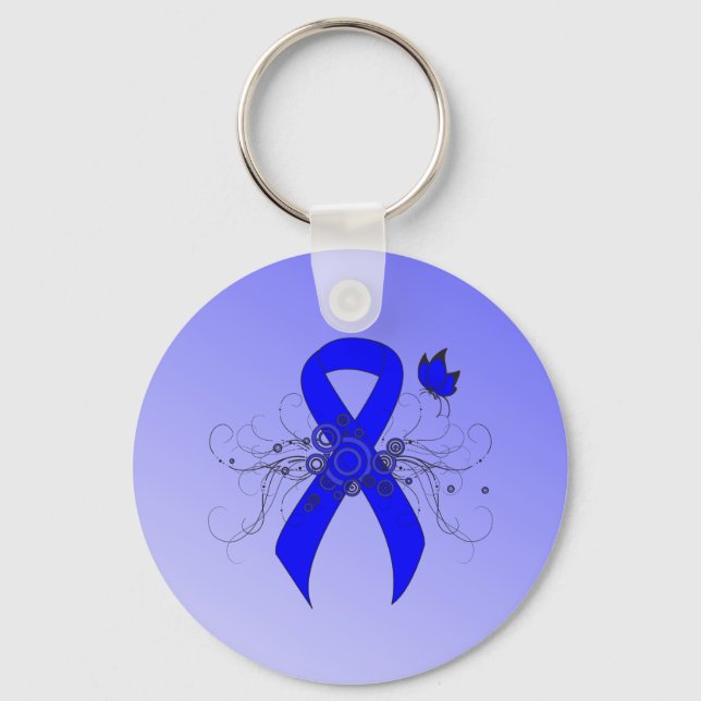 Blue Awareness Ribbon with Butterfly Keychain (Front)