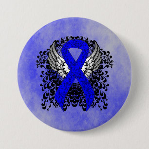 Blue Awareness Ribbon with Wings 3 Inch Round Button