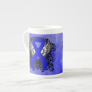 Blue Awareness Ribbon with Wings Bone China Mug