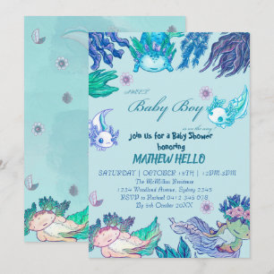 BLUE AXOLOTL Baby Shower Invitation BOY