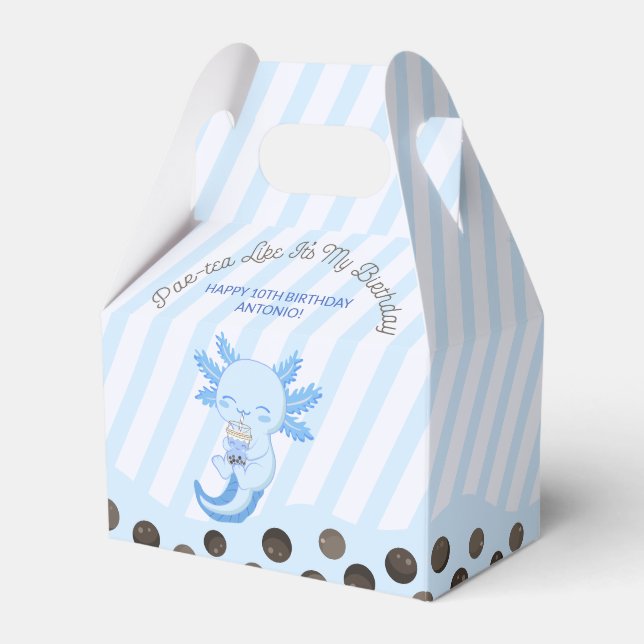 Blue Axolotl Bubble Boba Tea Par-tea Boys Birthday Favor Box (Front Side)