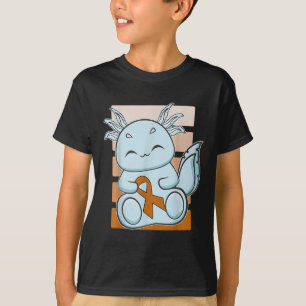Blue Axolotl With Orange Ribbon For Leukaemia Awar T-Shirt