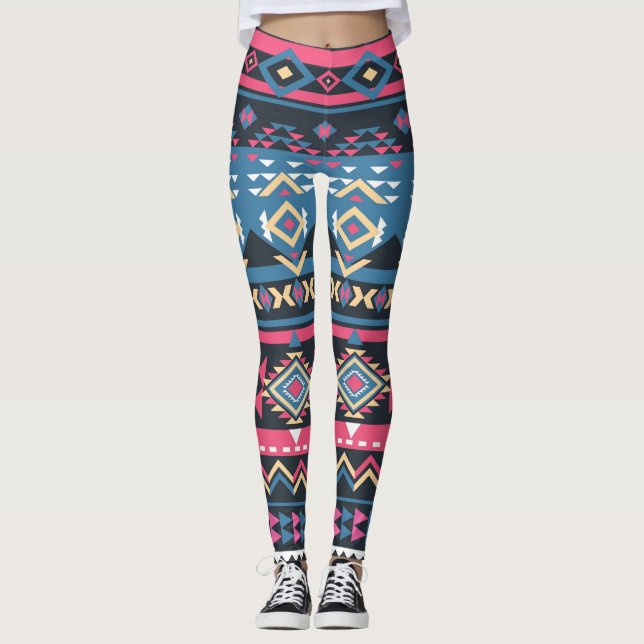 Blue Aztec Pattern Women's Leggings (Front)