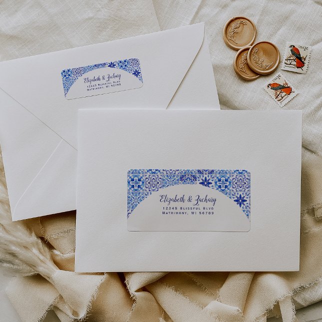 Blue Azulejos Arch Wedding Return Address Label (Creator Uploaded)
