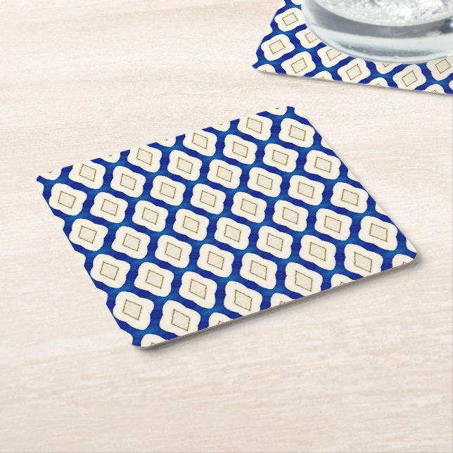 Blue Azulejos Ceramic Decor  Square Paper Coaster (Angled)